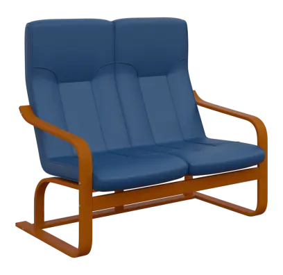 BO - 2 dvojkřeslo, dřevěná kostra, moření třešeň, koženka HOLY N 1, modrá